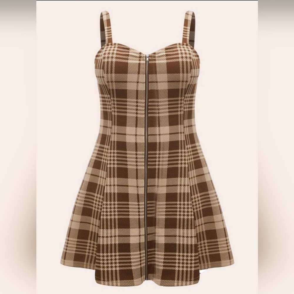 SHEIN Unity Plus Exposed Zipper Front Multicolor (Brown) Cami Dress